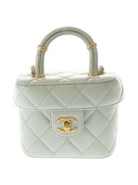 Chanel Vanity Top Handle Lambskin Leather 2-Way Hand Chain Shoulder Bag Gold
